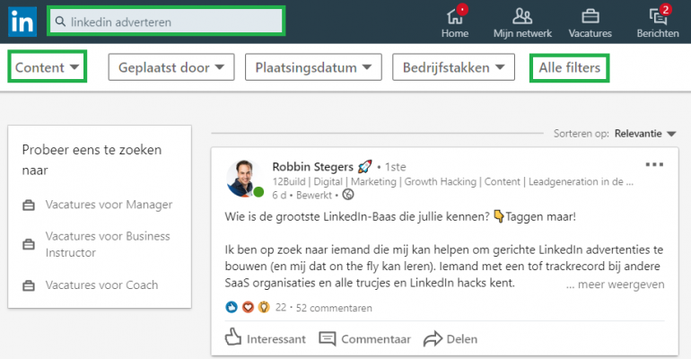 Filters op LinkedIn: verfijnen