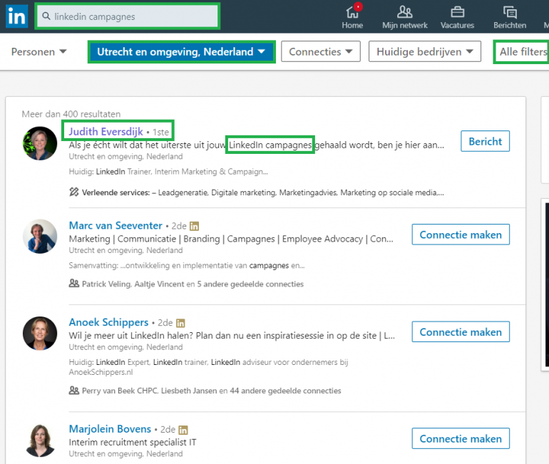Filters op LinkedIn