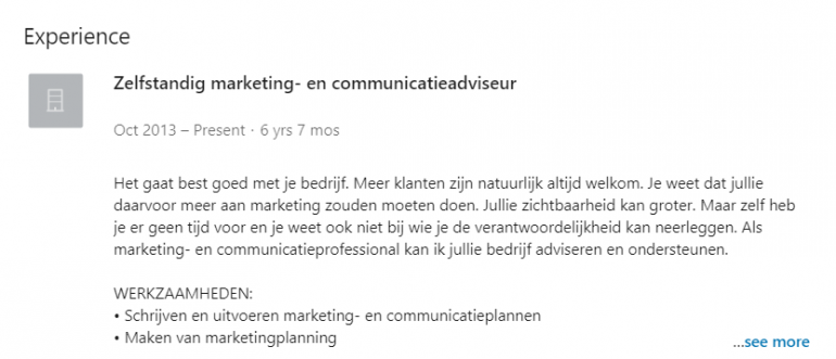 Geen logo zichtbaar op LinkedIn als zelfstandige