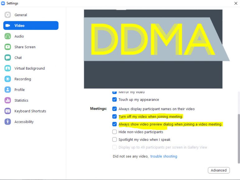 Videosettings Zoom