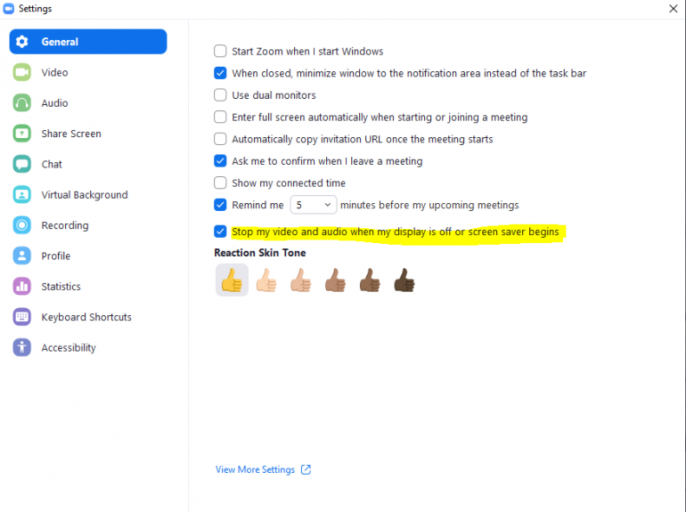 Settings in Zoom