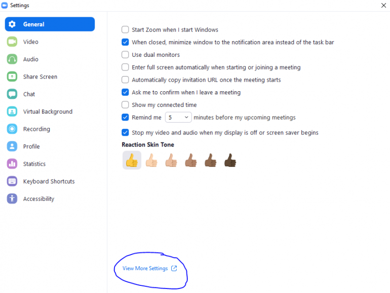 Settings Zoom