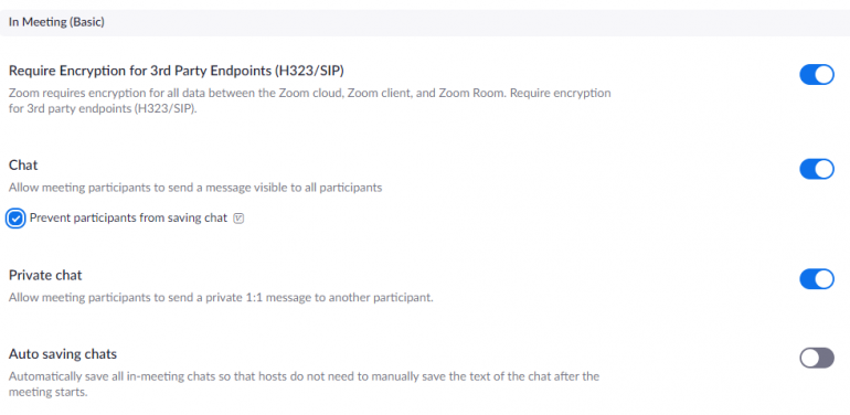 Chat settings Zoom