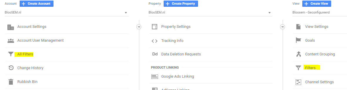 Google Analytics filters aanmaken