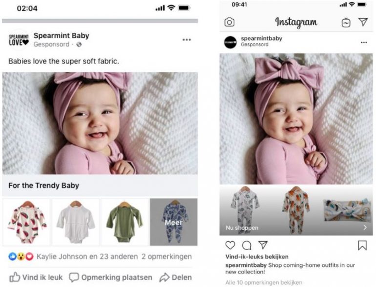 Hoe je shop eruit ziet in een post op Instagram en Facebook.