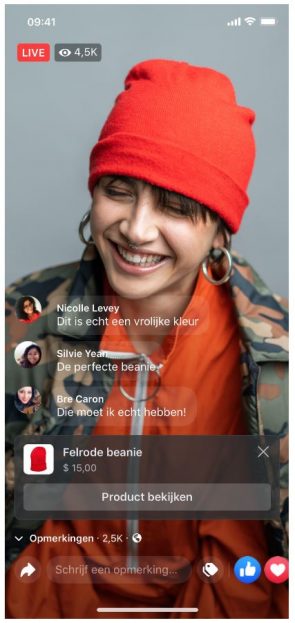 Een story met Facebook Shops geïntegreerd.