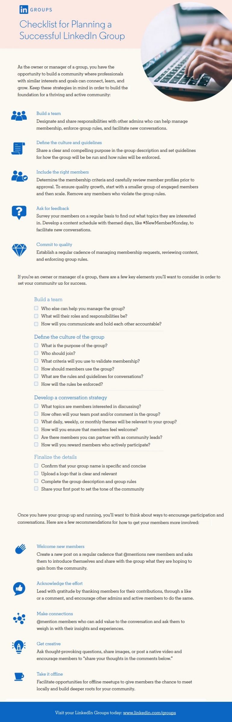 Infographic met tips voor je LinkedIn-groep.