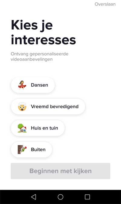 TikTok interesses kiezen voor het algoritme.