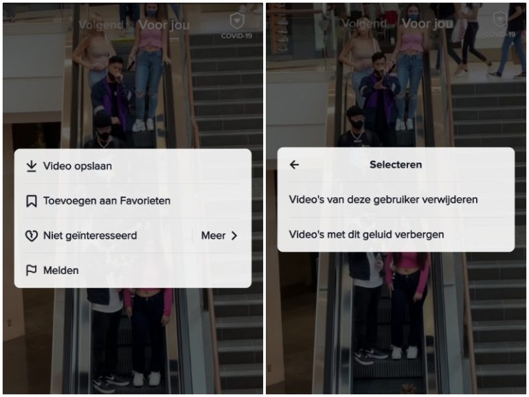 TikTok instellingen minder van dit soort content.