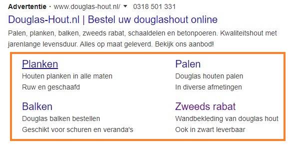 Voorbeeld 1: sitelink-extensie
