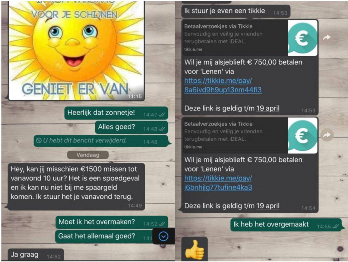 Afbeelding van WhatsApp-fraude.