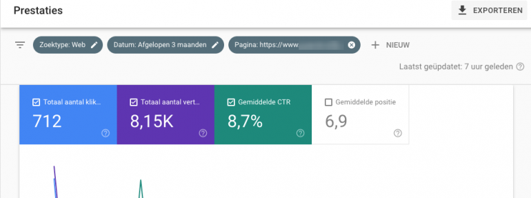 Search Console prestatierapport - statistieken selecteren.