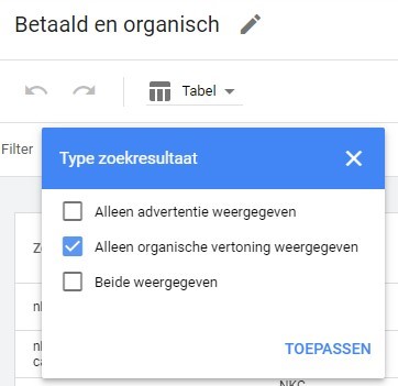 Screenshot van betaalde en organische zoekopdrachten.