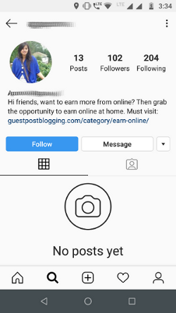 Voorbeeld hoe je Instagram-profiel eruit ziet voor een geblokkeerde volger