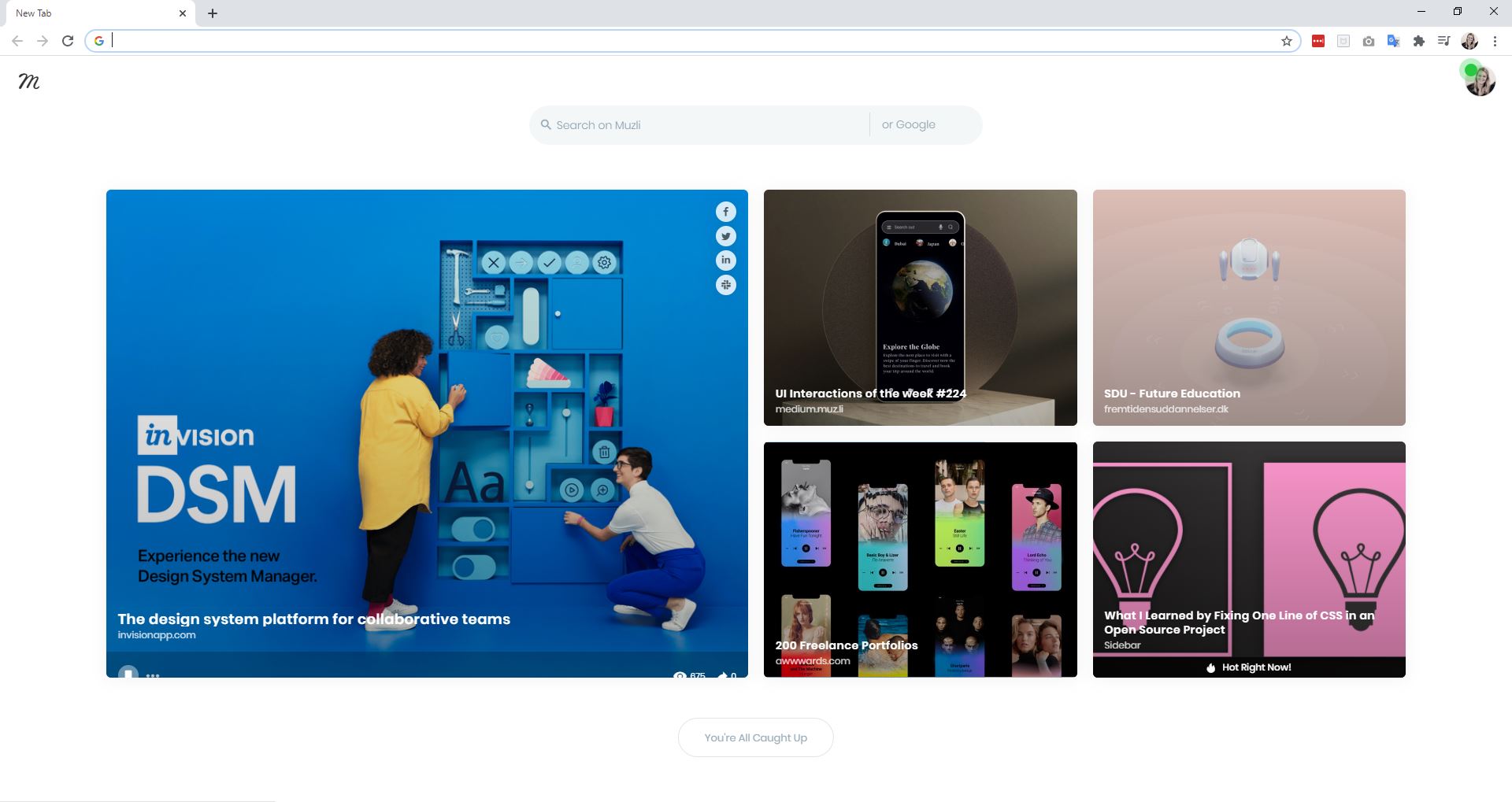 Screenshot van de Google Chrome-extensie Muzli.