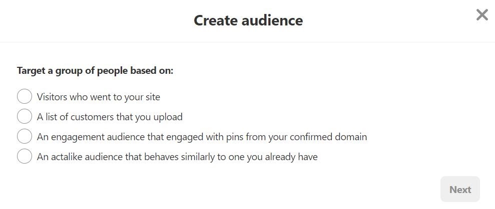 Pinterest trargeting opties doelgroep creëren