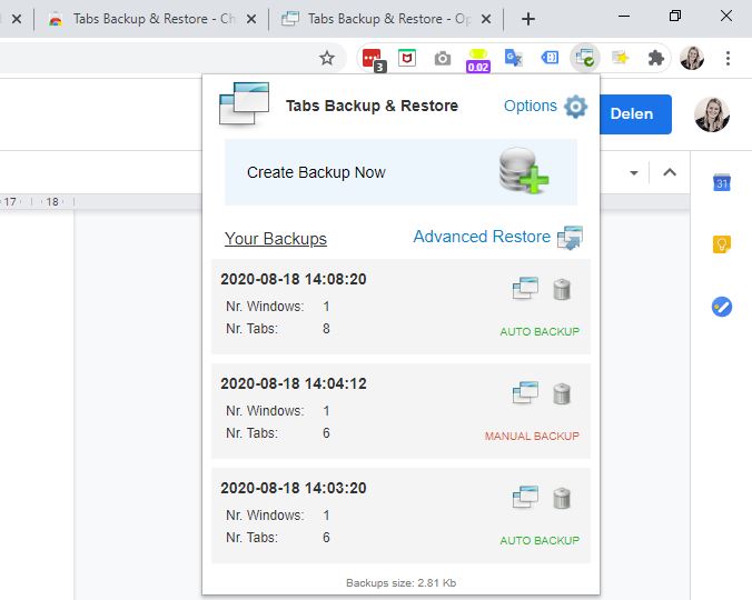 Tabs Backup & Restore