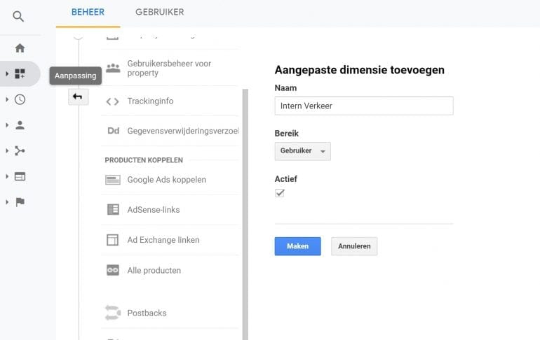 Screenshot aangepaste dimensie toevoegen