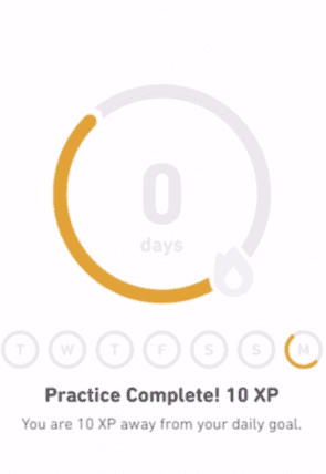 Voorbeeld Duolingo om te laten zien hoe dicht je bij het doel bent
