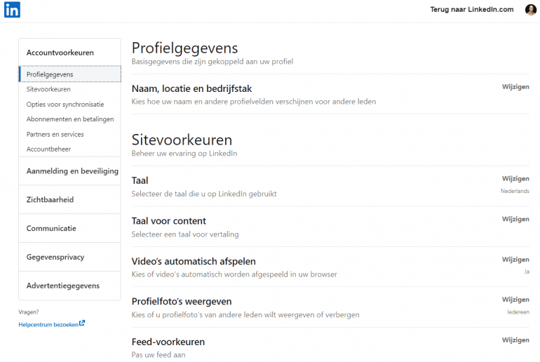 LinkedIn nieuw design en onderdelen
