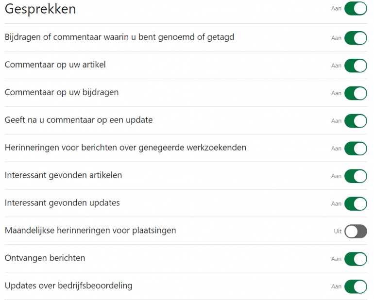LinkedIn nieuwe instellingen