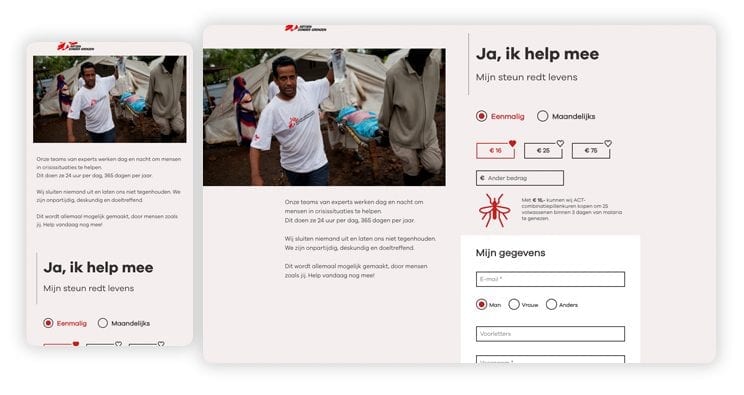 Donatiepagina Artsen zonder Grenzen. 