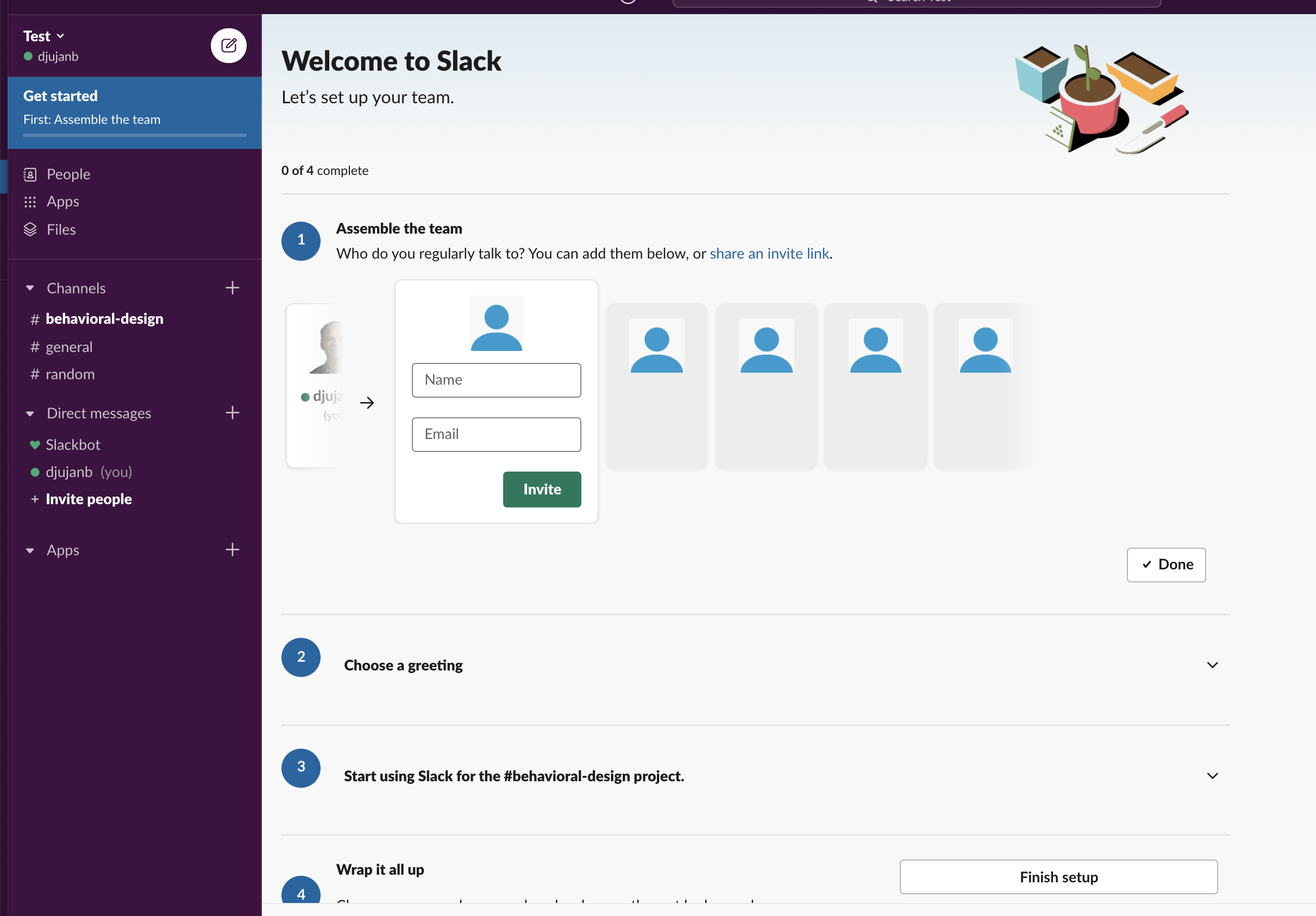 Hulp bij inrichting bij de eerste keer gebruiken van Slack