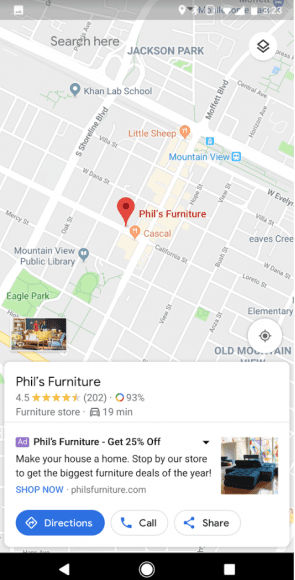Voorbeeld van een lokale campagne op google maps.
