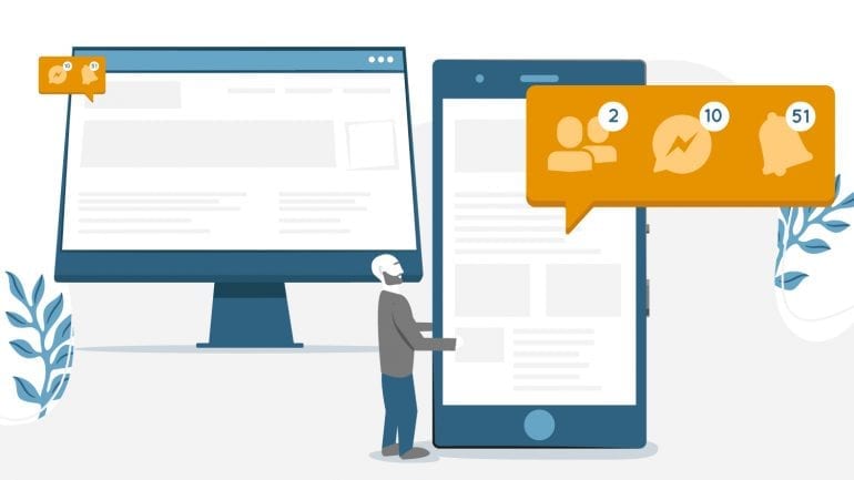 illustratie pushnotificaties desktop en mobiel