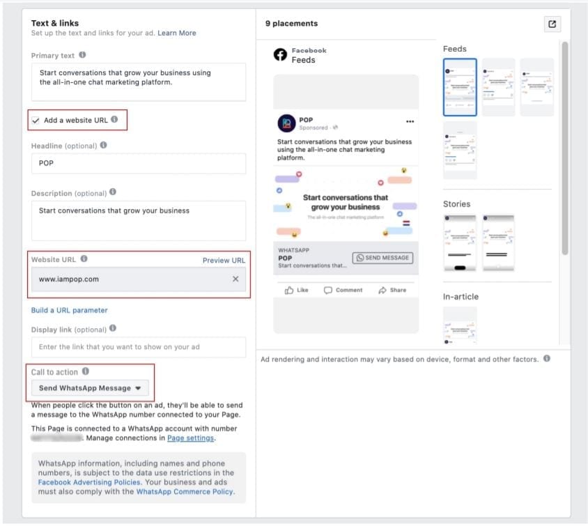 Het toevoegen van ‘Send WhatsApp Message’ als call to action.