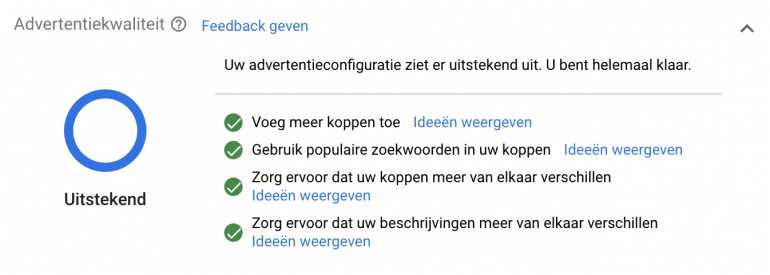 Advertentiekwaliteit Responsive Search Ads