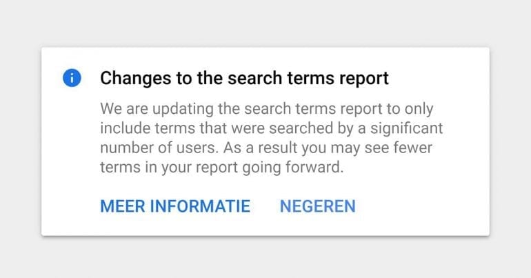 Google Ads zoektermen melding