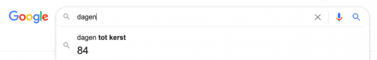 Google zoekbalk met de tekst 'dagen tot kerst'.
