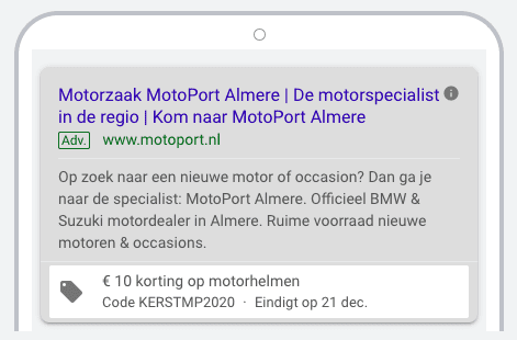 Voorbeeld van een dynamische Google Ad die aftelt tot de feestdagen.