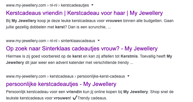 Google zoekresultaten over cadeaus.