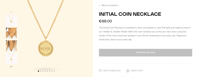 Screenshot van een webshop die inspeelt op de feestdagen met 'send a hint'.