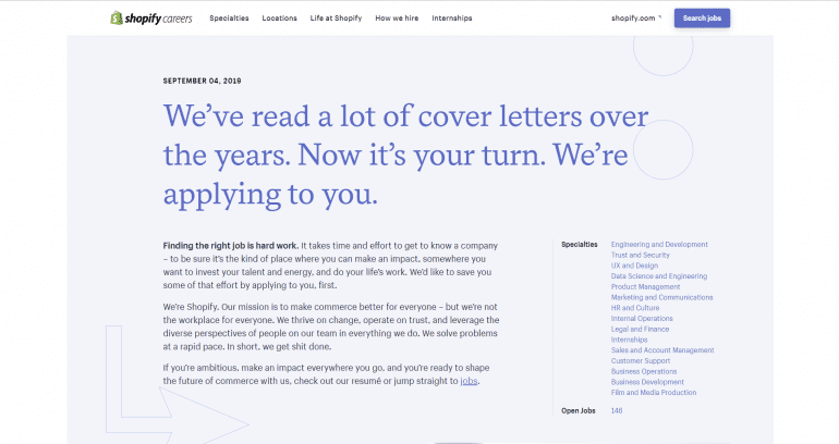 Content voor het employer brand van Shopify.