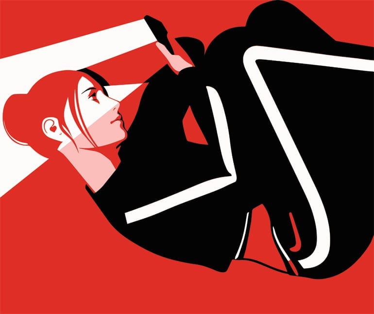 Illustratie van vrouw die op haar smartphone kijkt.