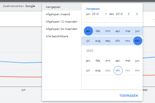 Seasonality: dataperiode selecteren