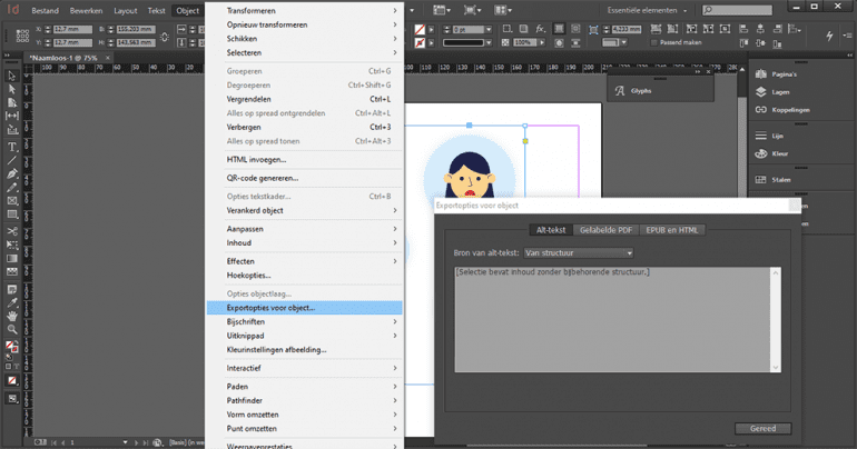 Scherm om alternatieve tekst aan afbeeldingen toe te voegen in InDesign