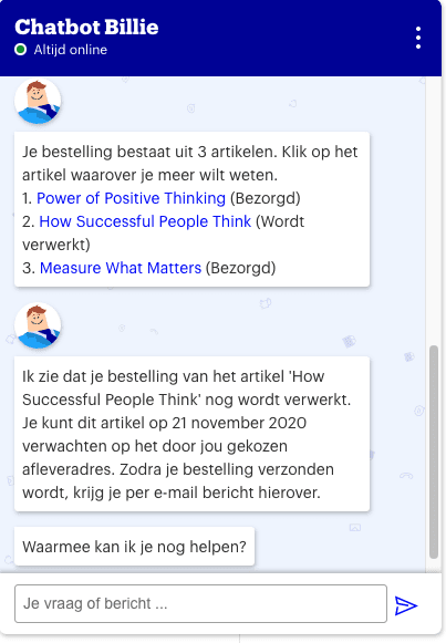 Voorbeeld van personalisatie bij chatbot Billie bij artikel over b2b-marketingtrends.