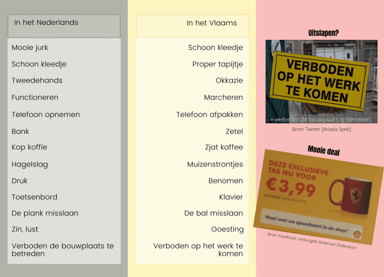 Verschillen tussen Nederlandse versus Vlaamse woorden