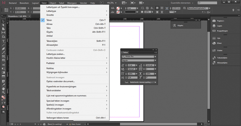 Scherm voor instellen documenttaal in InDesign.