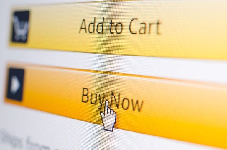 Buy now-knop op scherm.