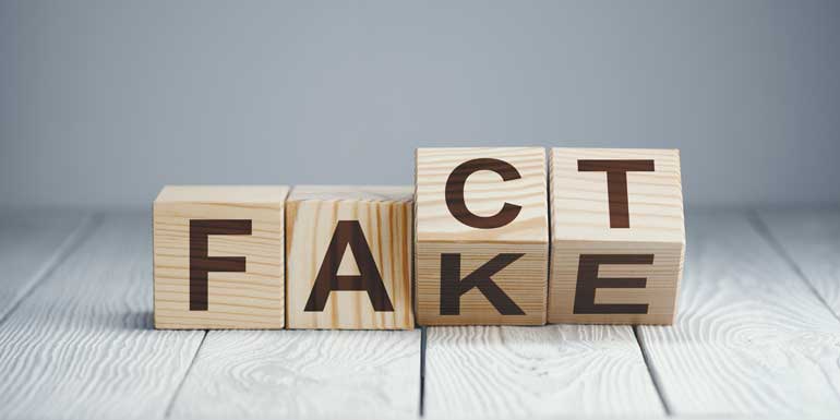 Blokken met letters fake en fact.