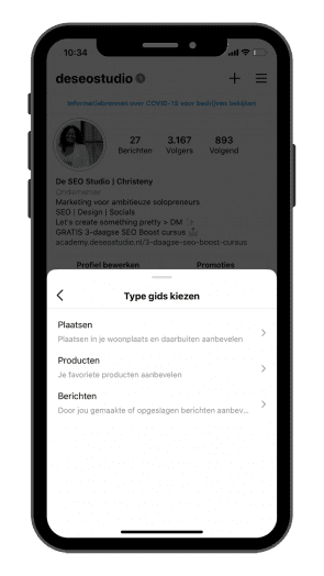 Het type gids kiezen.