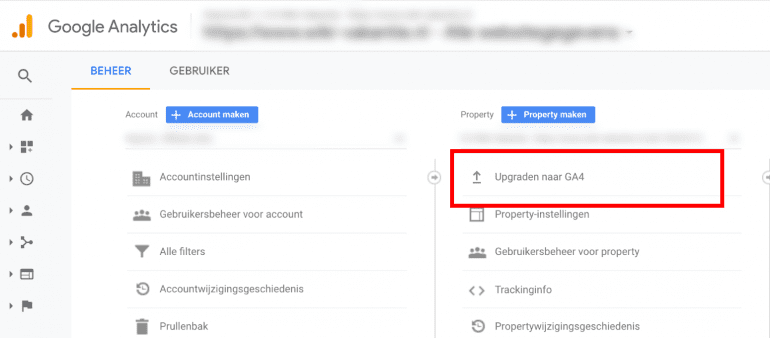 Screenshot: Upgraden naar GA4
