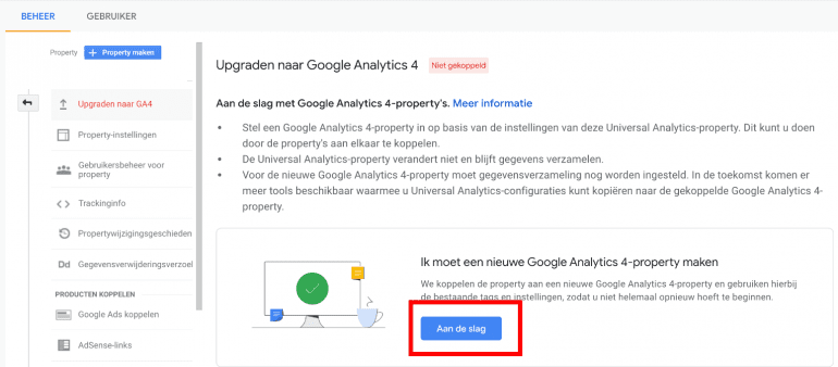 Screenshot: Upgraden naar GA4