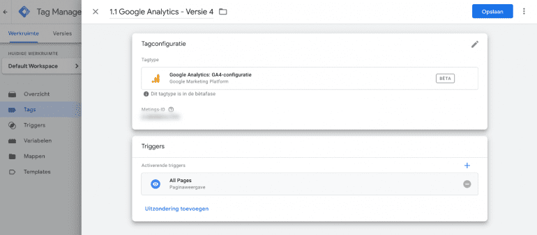 Screenshot: GA4-configuratie in Google Tag Manager