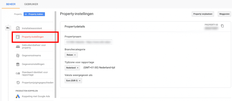 Screenshot: Controleer de property-instellingen